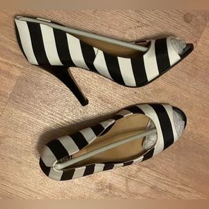 Striped Peep Toe Heels